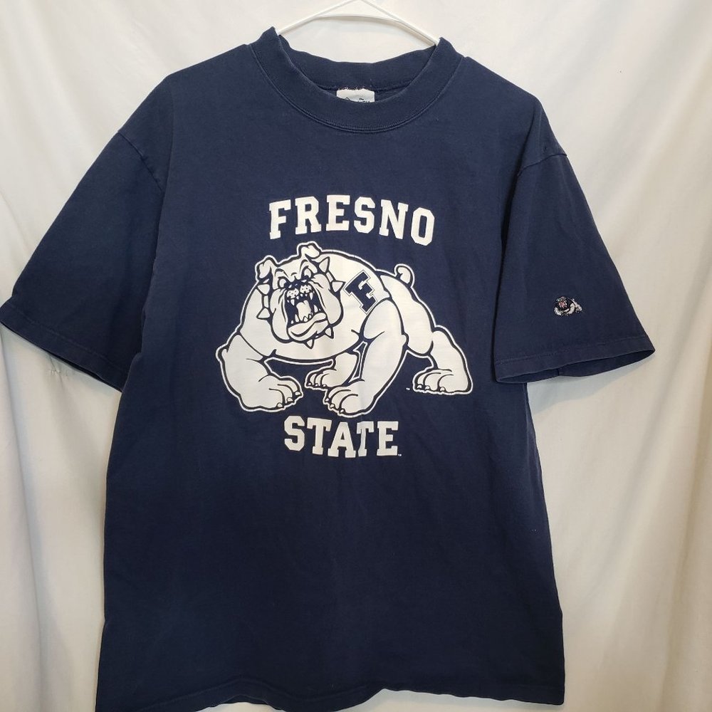 Vintage Fresno State Tshirt Navy White Logo Bulldog Cotton Exchange Large
